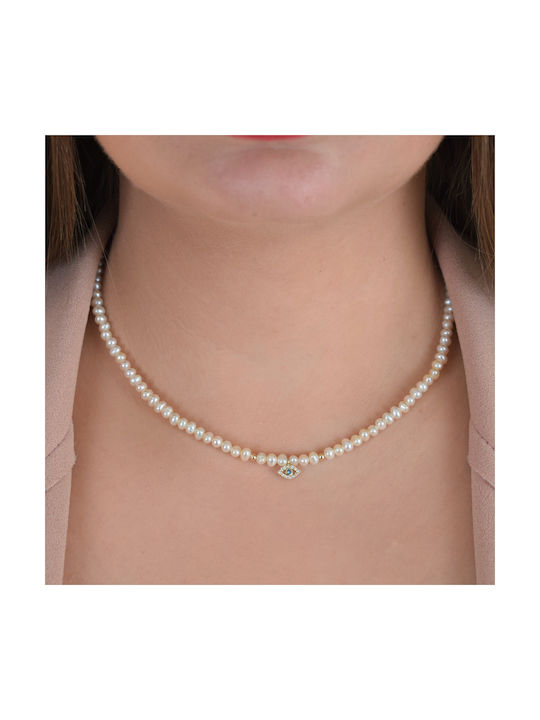 Halskette Auge aus Gold 14K mit Perlen