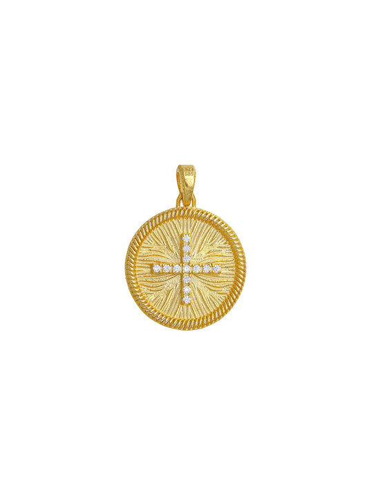 Halskette Doppelter Amulett aus Gold 14K mit Zirkon