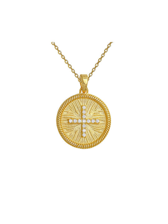 Halskette Doppelter Amulett aus Gold 14K mit Zirkon