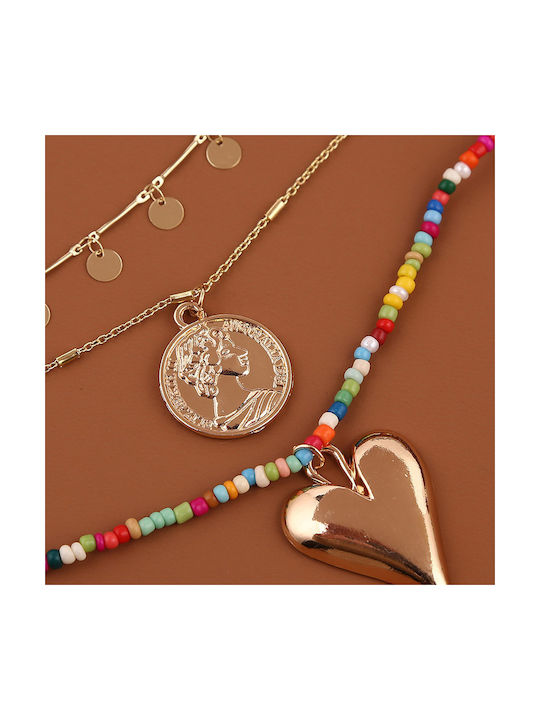 Necklace Triple with design Heart