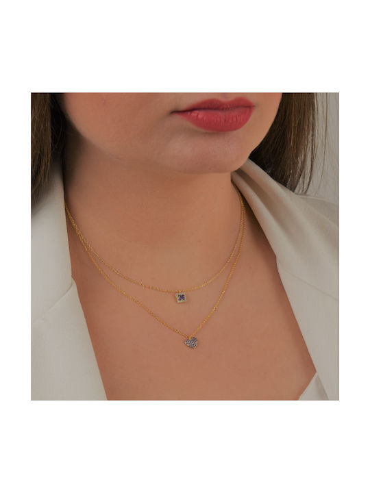 Necklace with design Heart from Gold 14K with Zircon