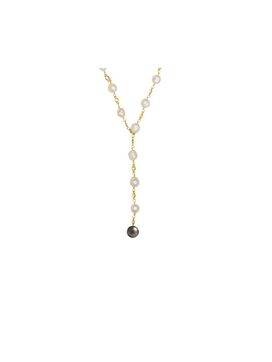 Necklace Rosary from Gold Plated Silver with Pearls