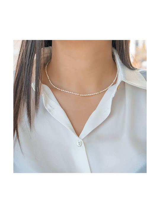 Necklace from White Gold 14K with Pearls