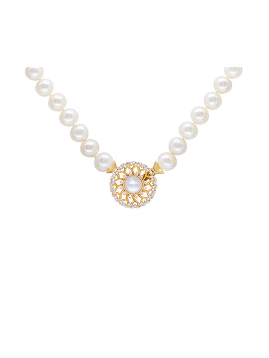 Necklace from White Gold 14K with Pearls & Zircon