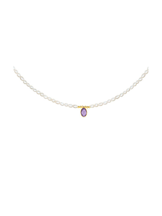 Necklace from White Gold 14K with Pearls