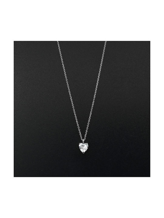 Necklace with design Heart from White Gold 14K