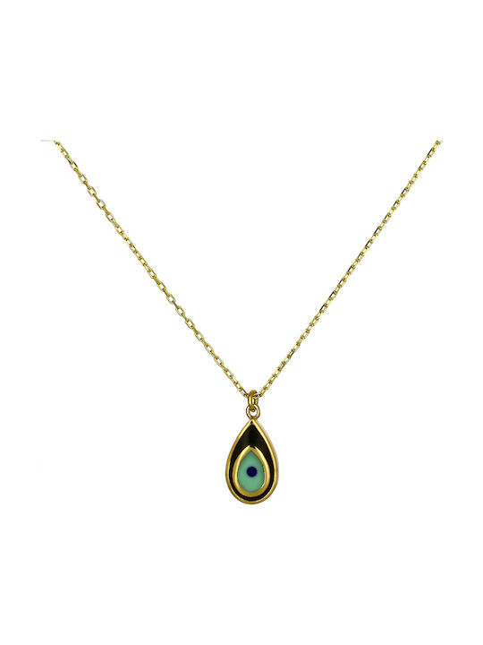 Necklace Double Eye from Gold 14K with Zircon