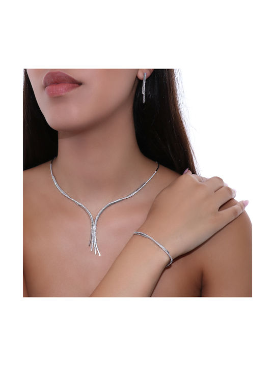 Necklace from White Gold 14K with Zircon