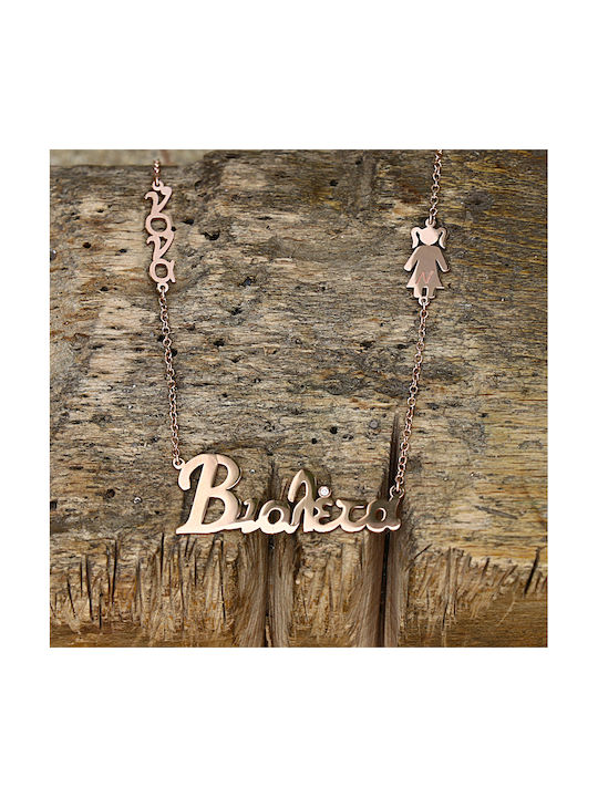 Halskette aus Roségold 14K mit Diamant und Namenswahl