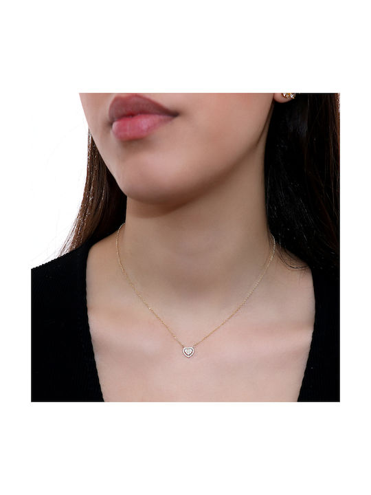 Necklace with design Heart from Gold 18k with Diamond