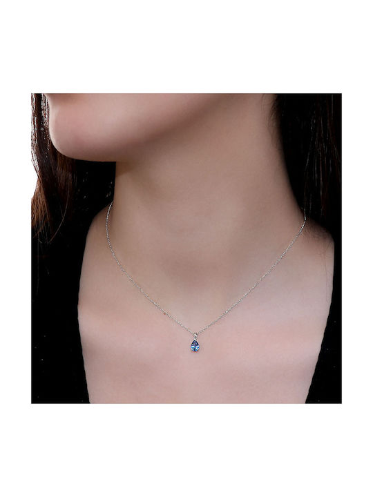 Necklace with design Tear from White Gold 14K with Zircon