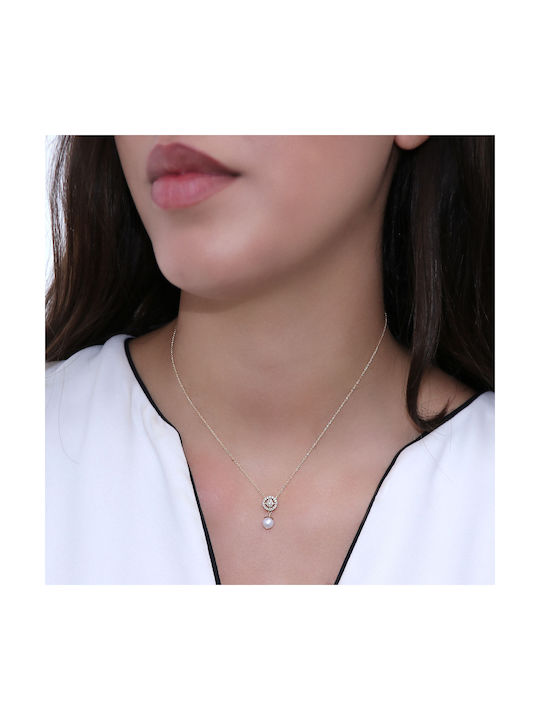 Necklace from Gold 14K with Pearls & Zircon