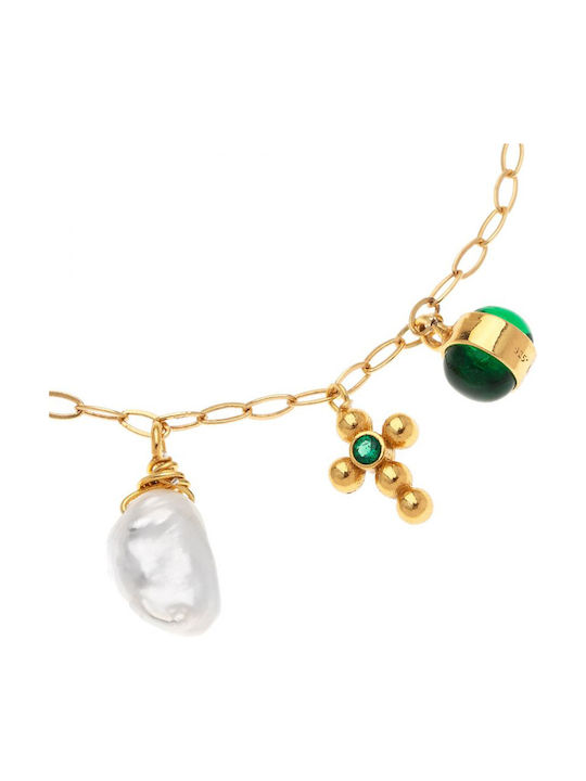 Necklace from Gold Plated Silver with Pearls & Zircon