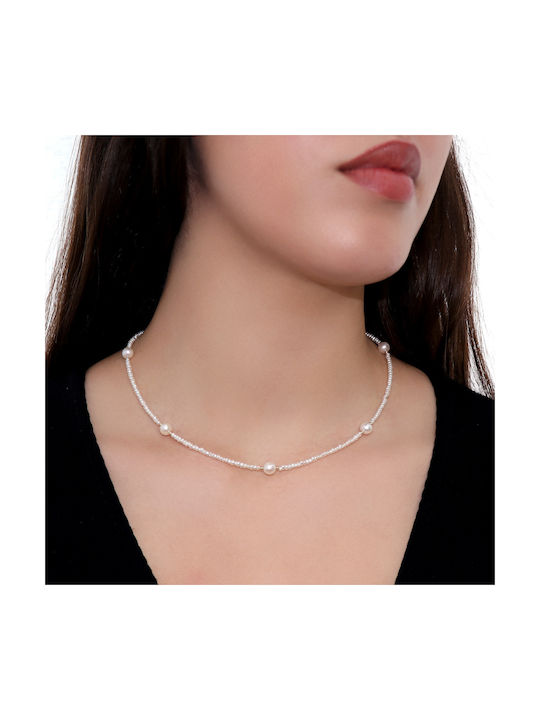 Necklace from White Gold 14K with Pearls