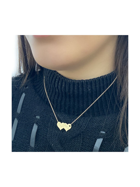 Necklace Double with design Heart from Gold 14K