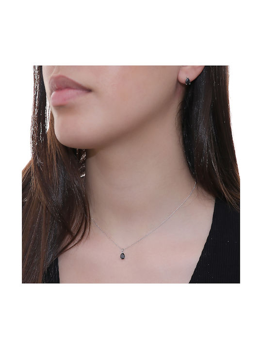 Necklace with design Tear from White Gold 14K with Zircon