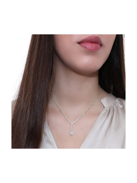 Necklace from White Gold 14K with Zircon