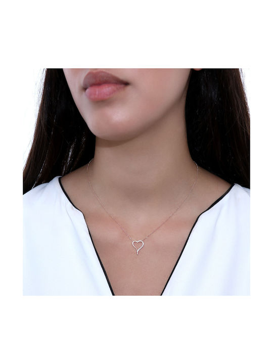 Necklace with design Heart from Gold 9 K with Zircon