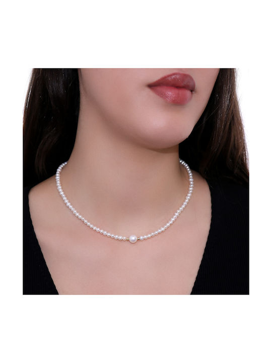 Necklace from White Gold 14K with Pearls