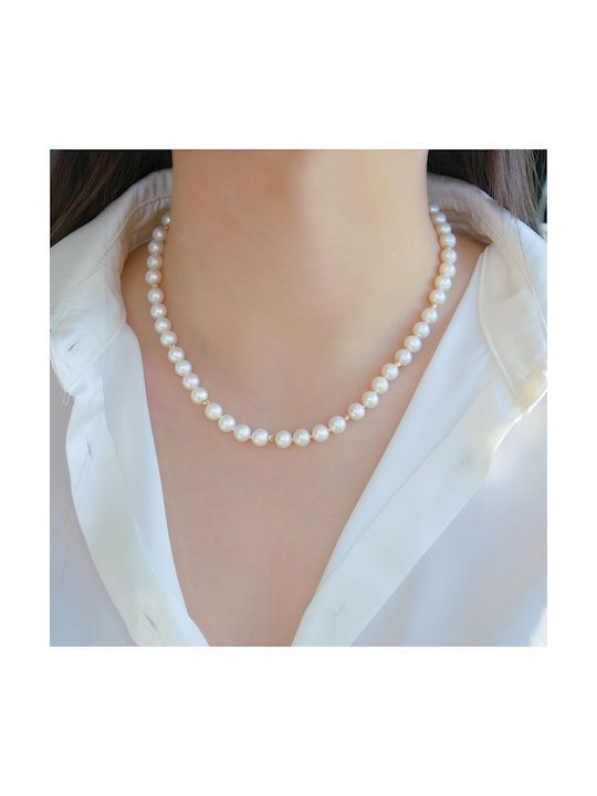 Necklace Double from White Gold 14K with Pearls