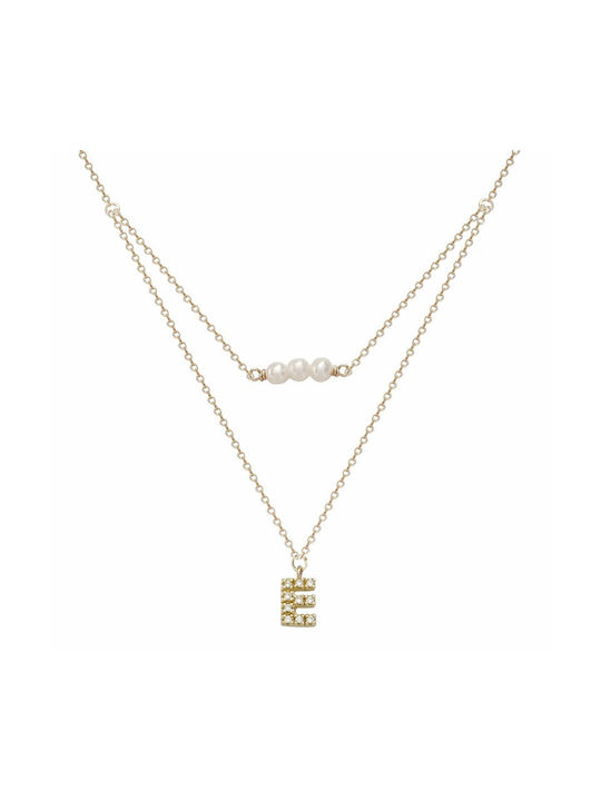 Sasashop Necklace Double Monogram from Gold 14K with Pearls