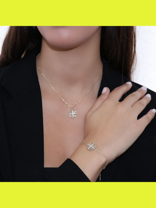 Damen Armband Kette Mit Istanbul Design Aus 9K Gold Mit Zirkon 18cm