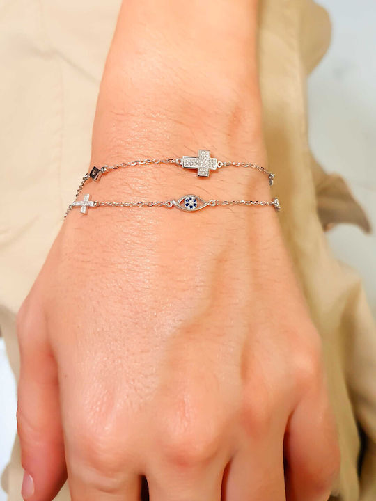 Bracelet with Cross design made of White Gold 9K