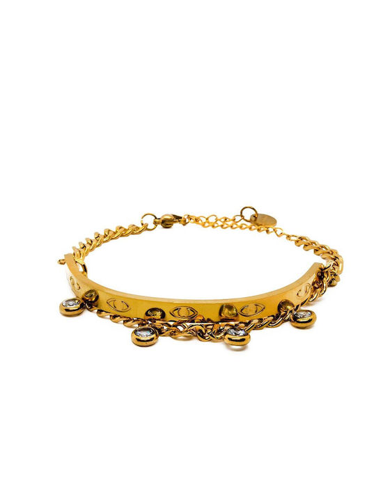 Bracelet Chain made of Steel Gold Plated with Zircon