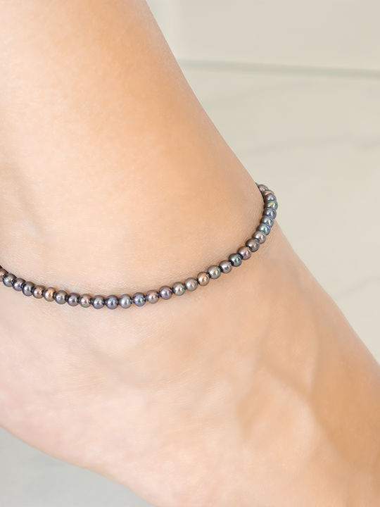 Margaritari Multicolour Silver Anklet with Pearls 5cm