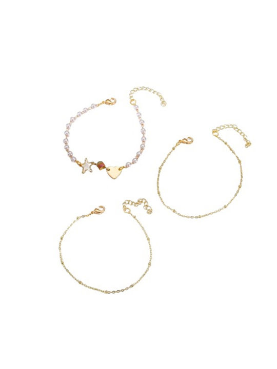 Bracelet Set Chain made of Brass Gold Plated with Pearls