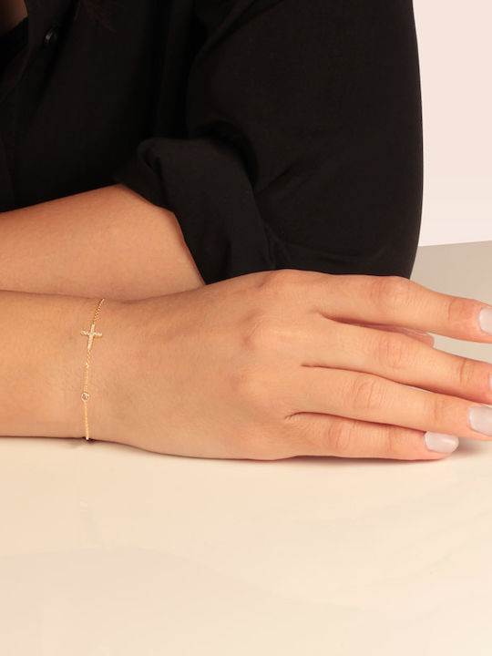 Bracelet Chain with Cross design made of Gold 9K