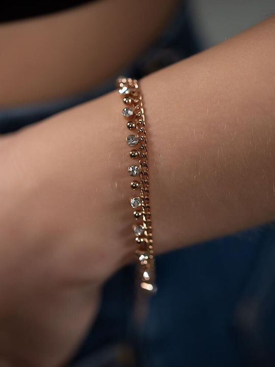 Bracelet Chain made of Steel Gold Plated with Zircon