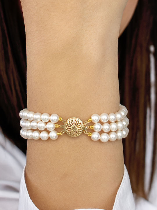 Margaritari Women's Bracelet Set in 14K Gold with Pearls 6.5cm