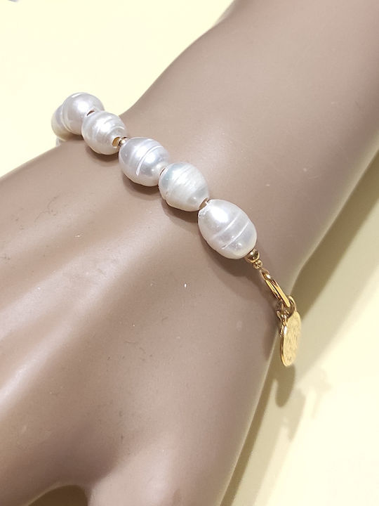 The Art of Beading Women's Chain Bracelet Made of Gold Plated Steel with Pearls 20cm BR10