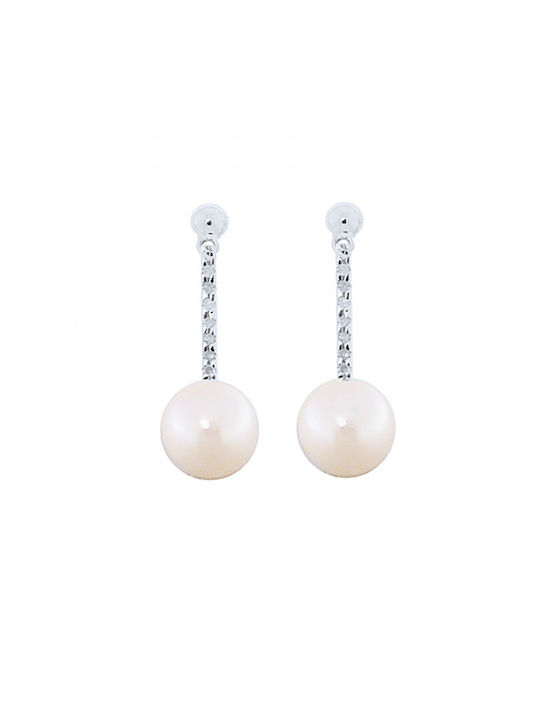 Earrings Pendants made of Gold 18K with Diamond & Pearls