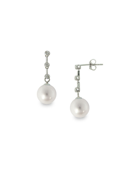 Earrings Pendants made of Gold 18K with Diamond & Pearls