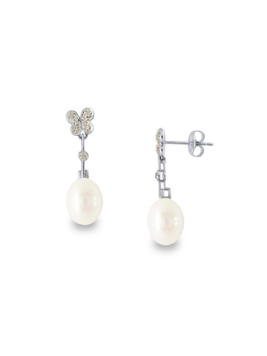 Earrings Pendants made of Gold 18K with Diamond & Pearls