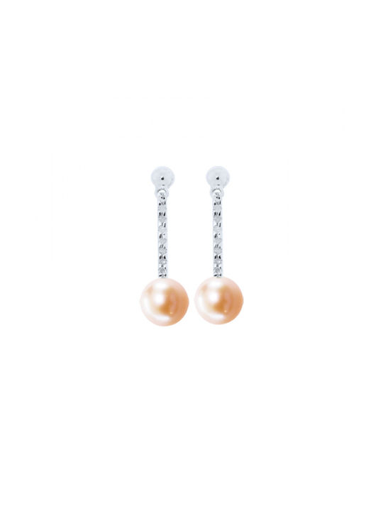 Earrings Pendants made of Gold 18K with Diamond & Pearls