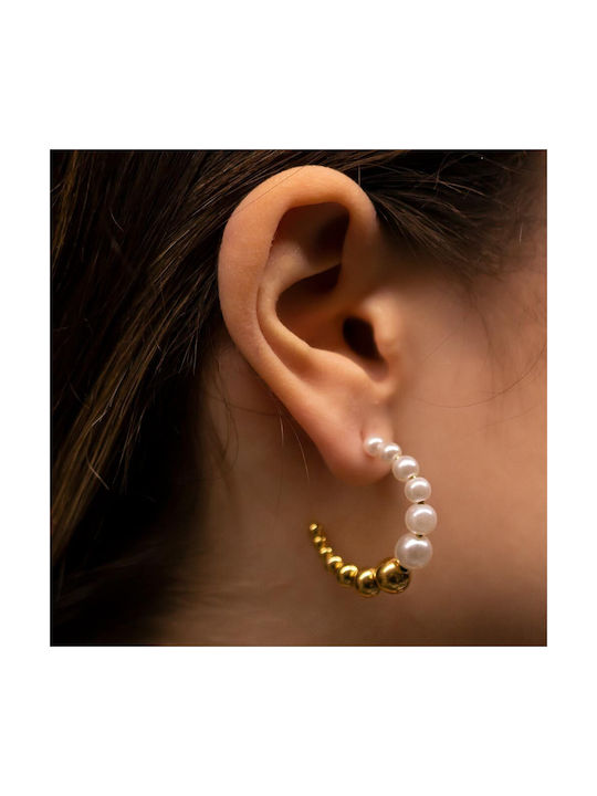 Earrings Hoops made of Steel Gold Plated with Pearls