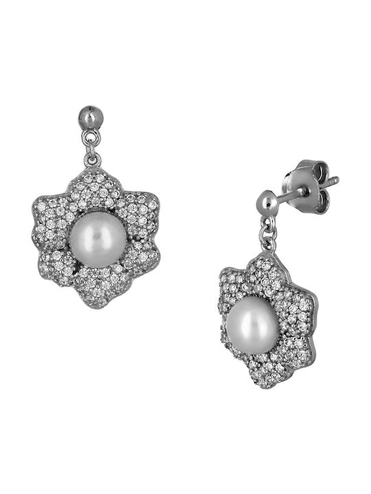 Earrings Pendants made of Platinum with Stones & Pearls