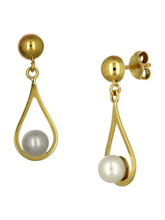 Earrings Pendants made of Gold 14K with Pearls