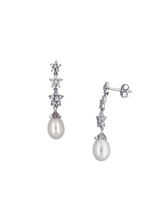 Earrings Pendants made of Platinum with Stones & Pearls