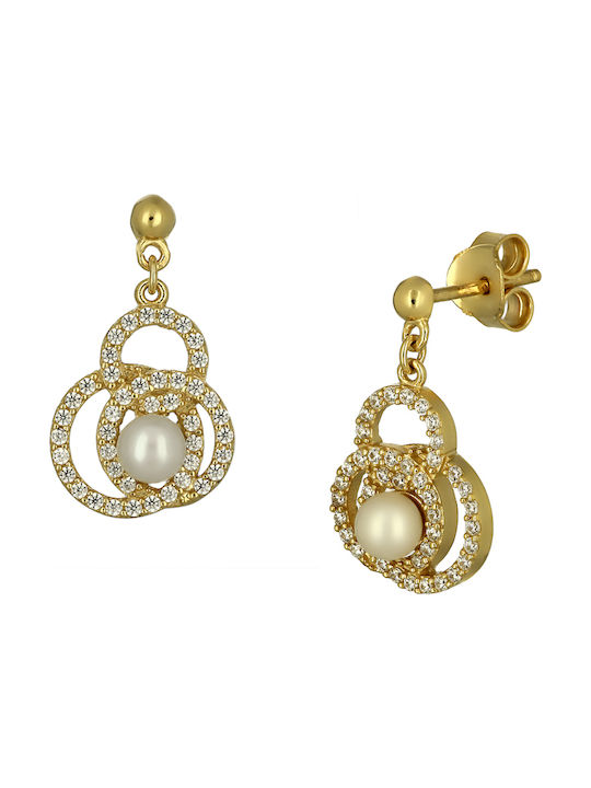 Earrings Pendants made of Gold 9K with Stones & Pearls