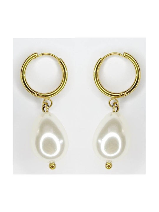 Earrings Hoops made of Steel Gold Plated with Pearls