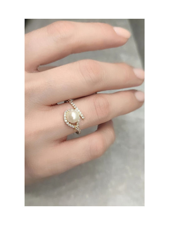 Women's Ring with Pearls & Zircon from Gold 14K