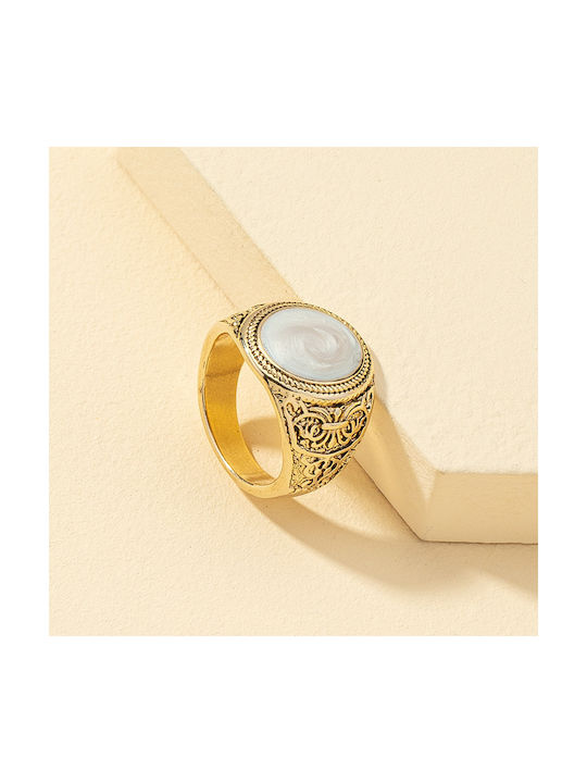 Women's Gold Plated Brass Ring with Stone