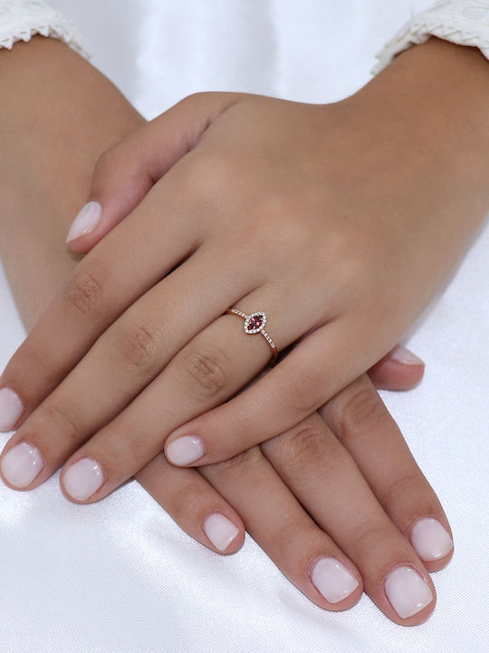 Дамски Пръстен с Камъни от Розово злато 18K