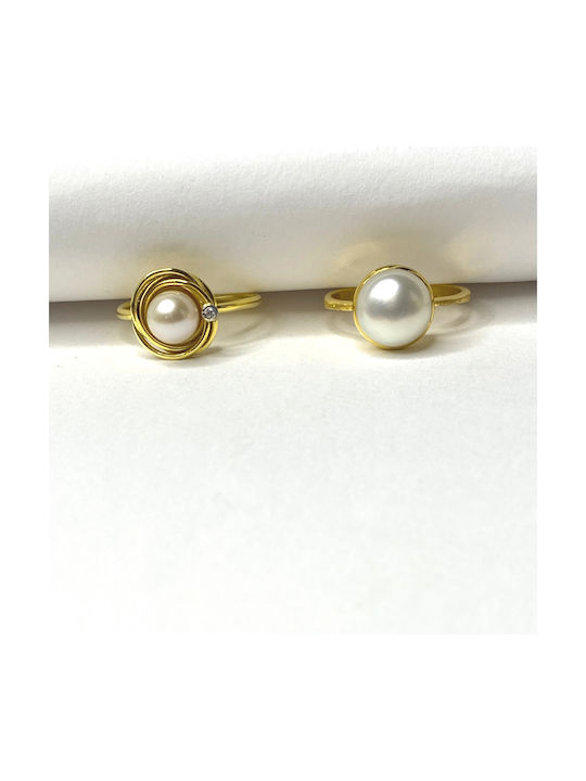 Women's Gold Ring with Pearl & Zircon 14K