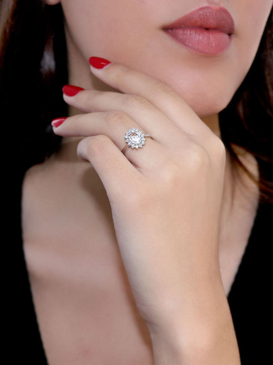 Ring with Diamond made of White gold 18K