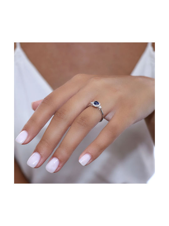 Women's White Gold Ring with Stone 18K